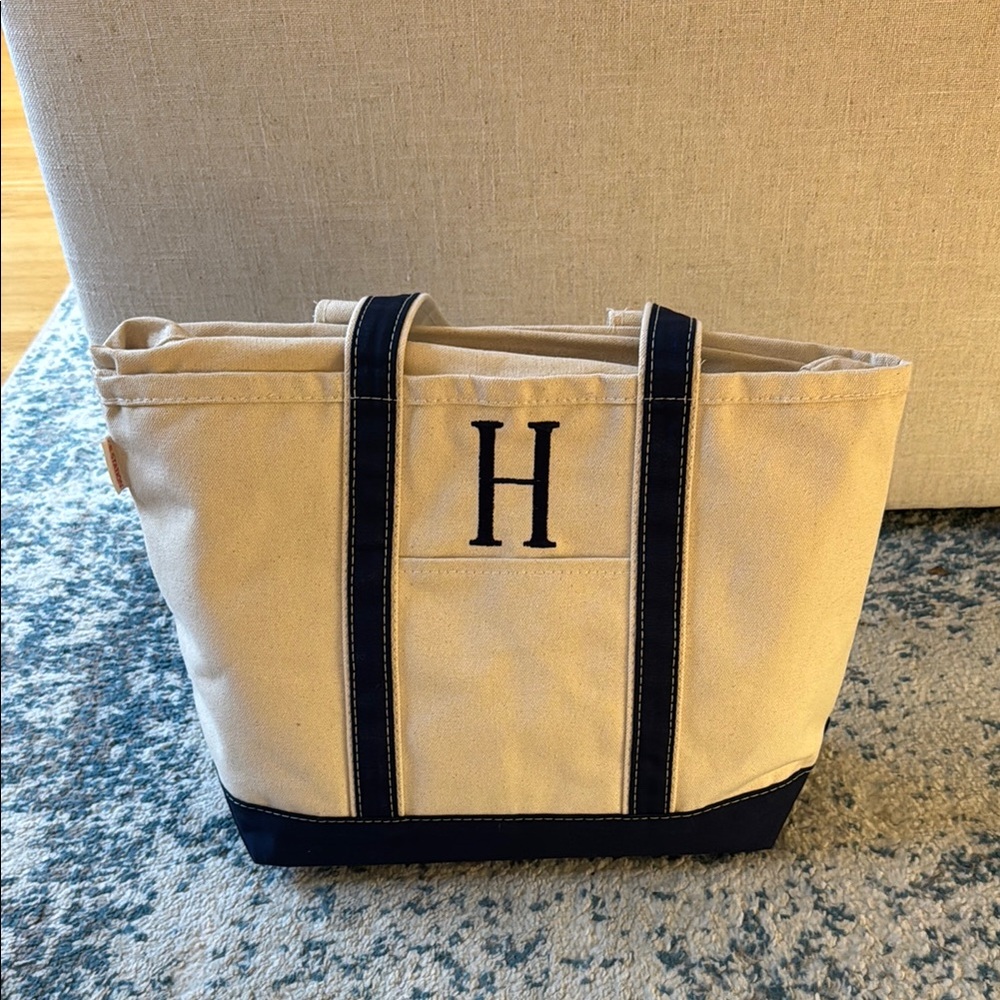 Canvas Tote Bag with Navy Blue Trim